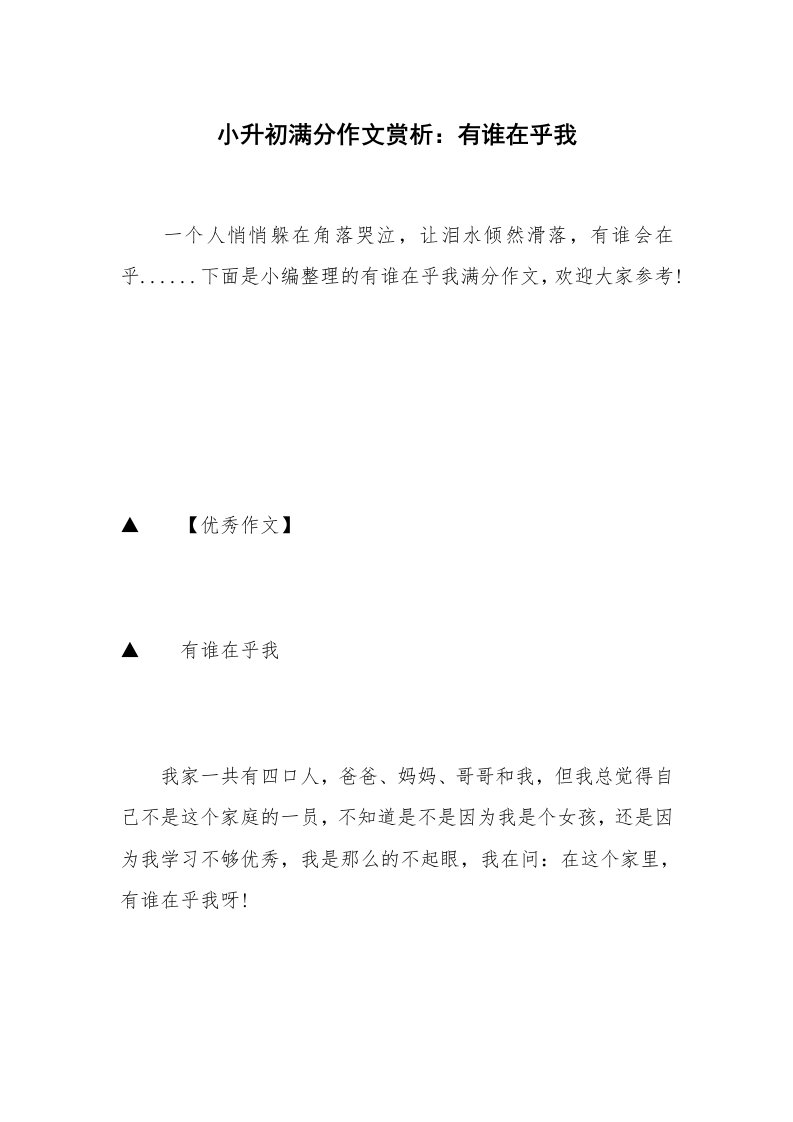 小升初满分作文赏析：有谁在乎我