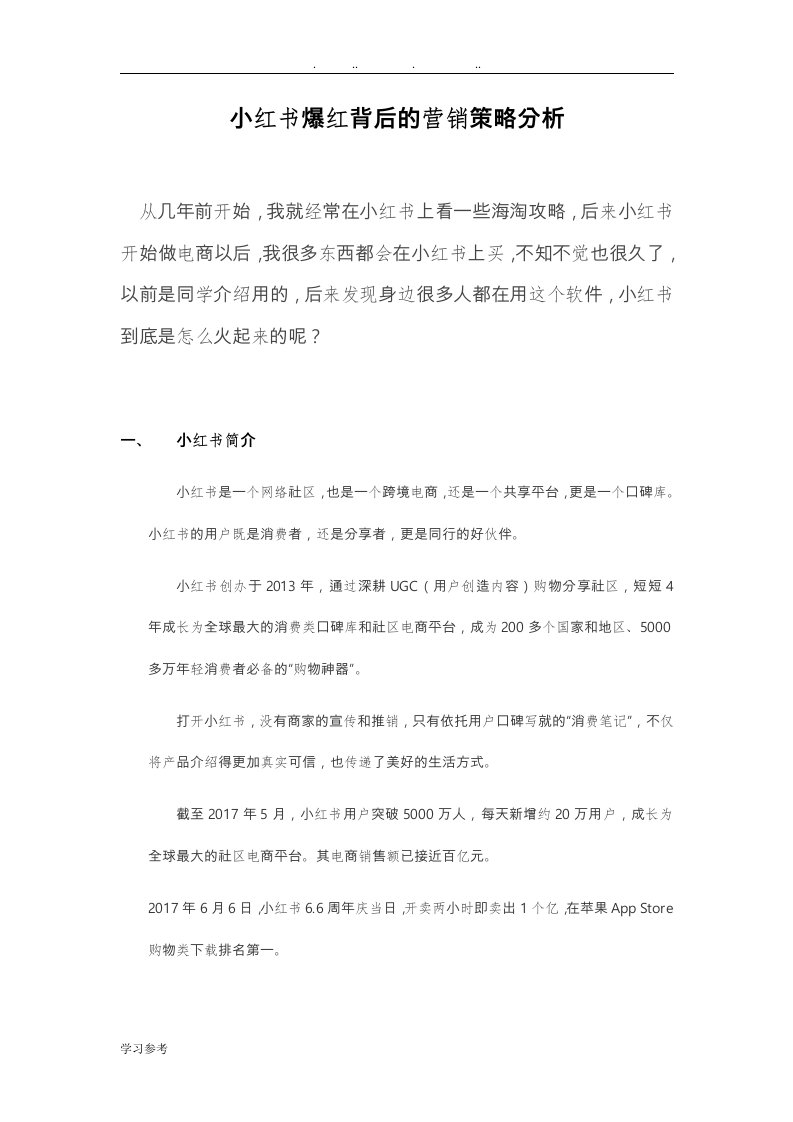 小红书爆红背后的营销策略分析报告