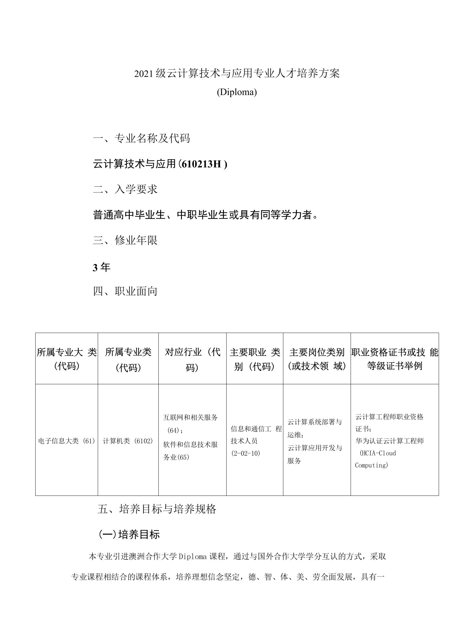 2021级云计算技术与应用专业人才培养方案（高职）