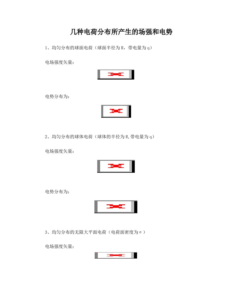 几种典型带电体的场强和电势公式