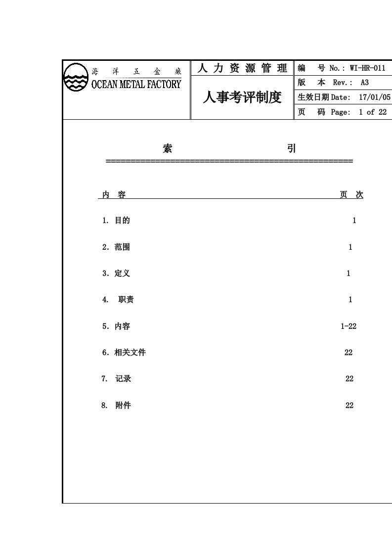 精选某五金厂人事考评管理制度