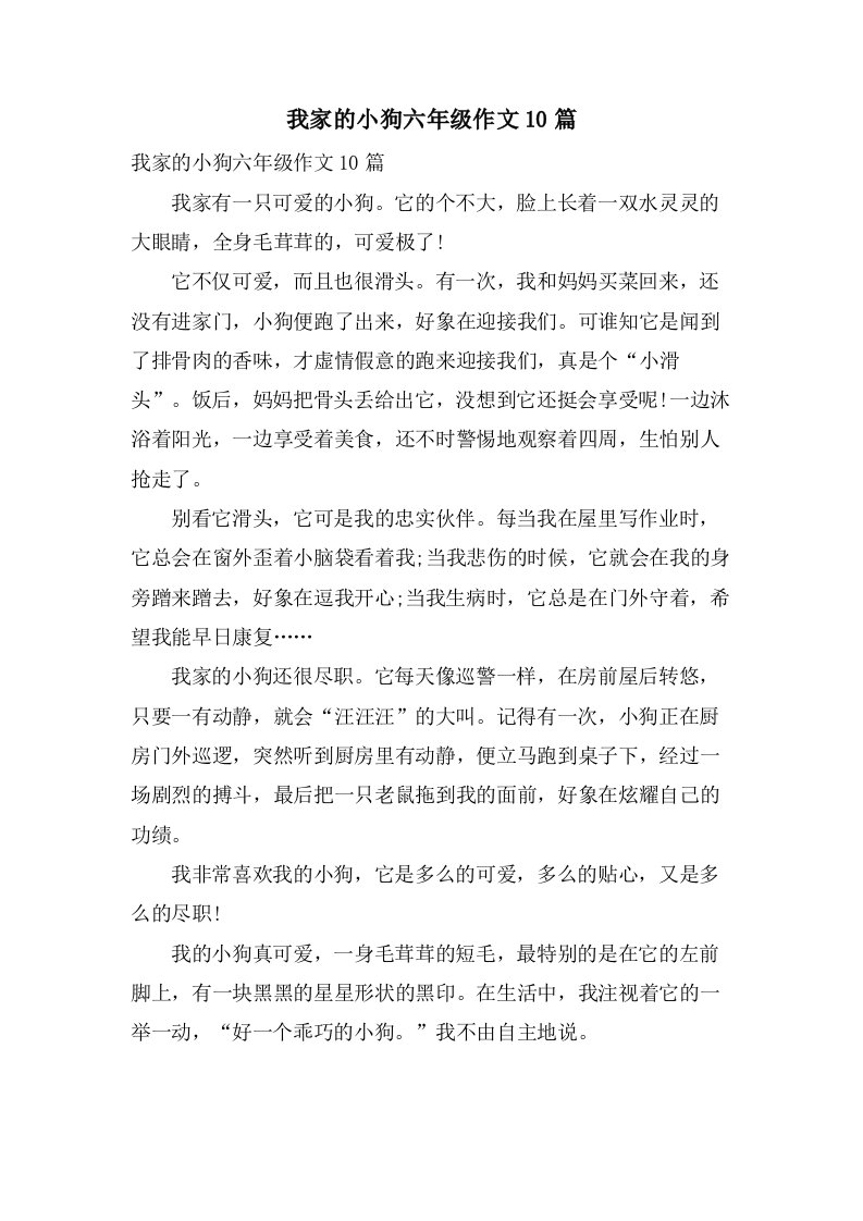 我家的小狗六年级作文10篇