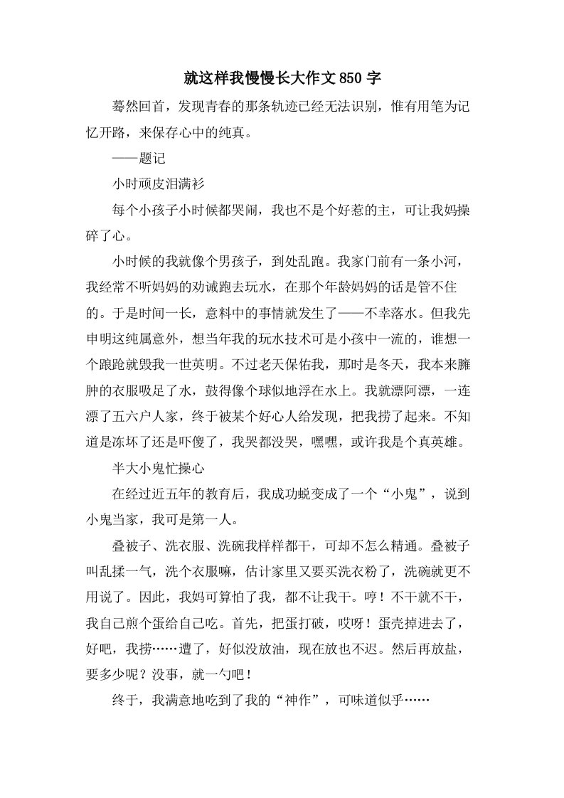 就这样我慢慢长大作文850字