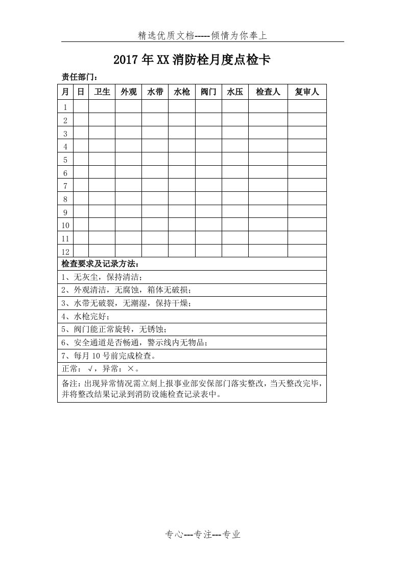 消防栓及灭火器点检记录卡(共3页)