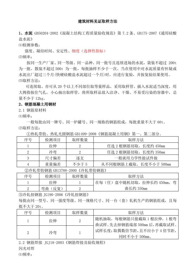 建筑材料见证取样规范标准