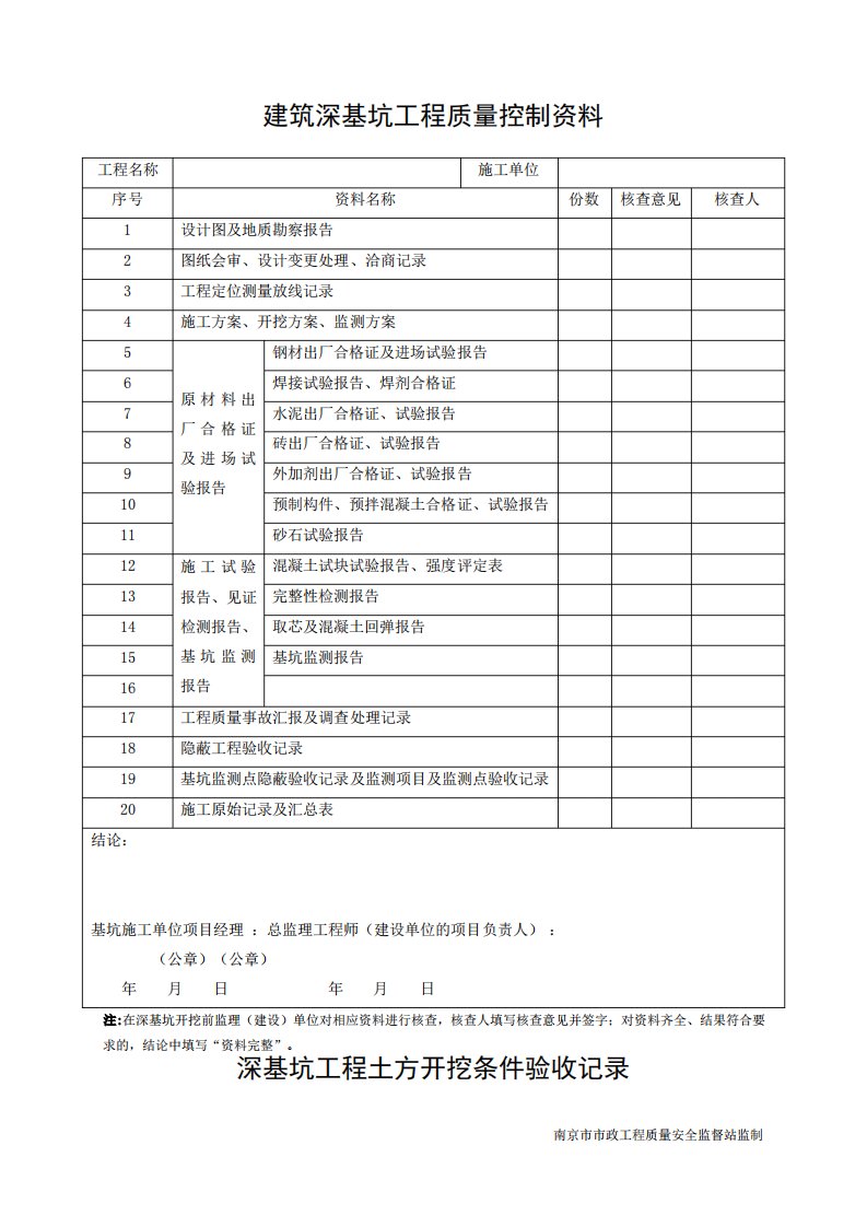 14、深基坑工程的质量控制资料及验收表格