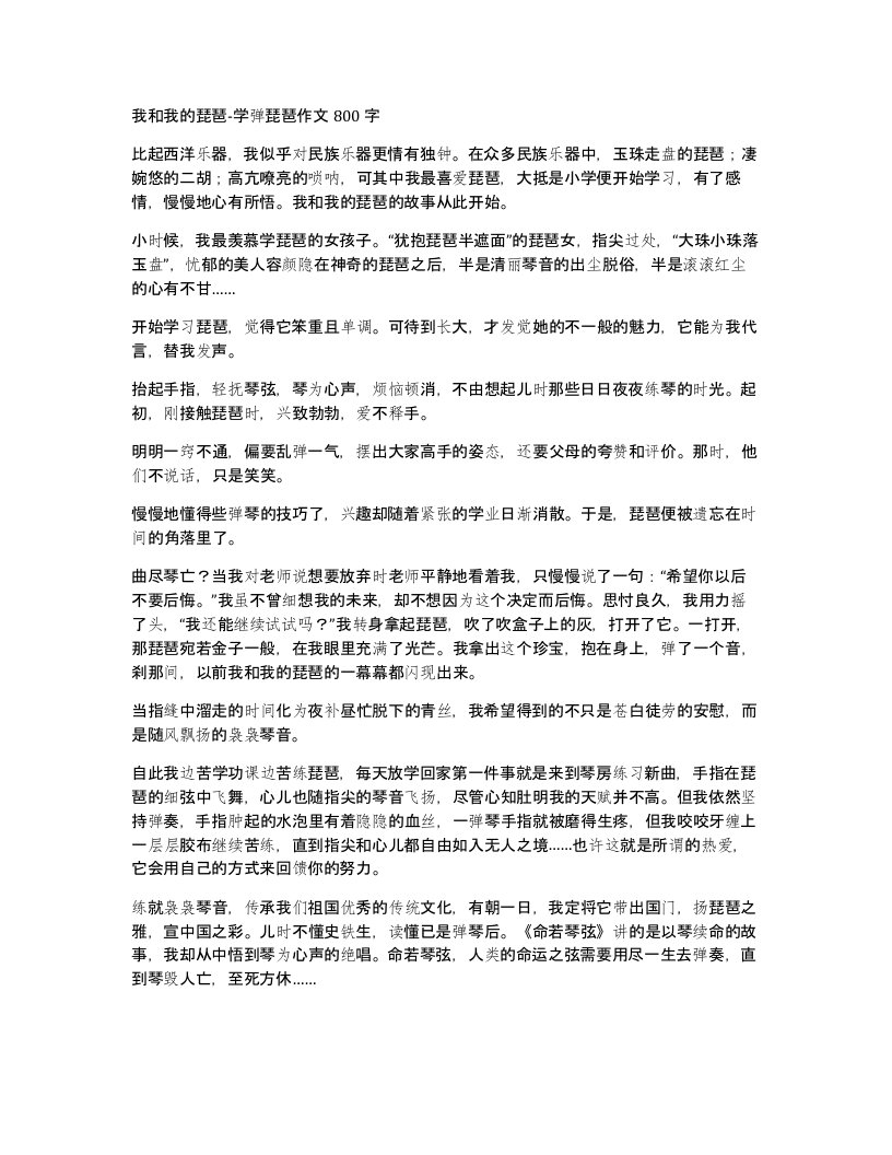 我和我的琵琶-学弹琵琶作文800字