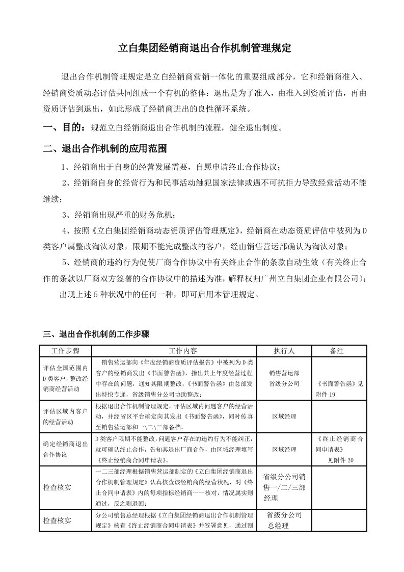 立白集团经销商退出管理规定