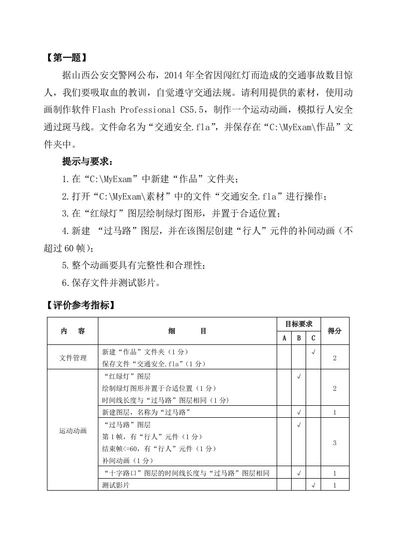 2015年中考信息技术Flash操作题及评价指标