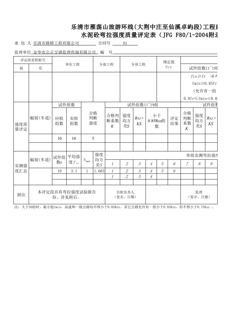 水泥砼弯拉强度质量评定表108