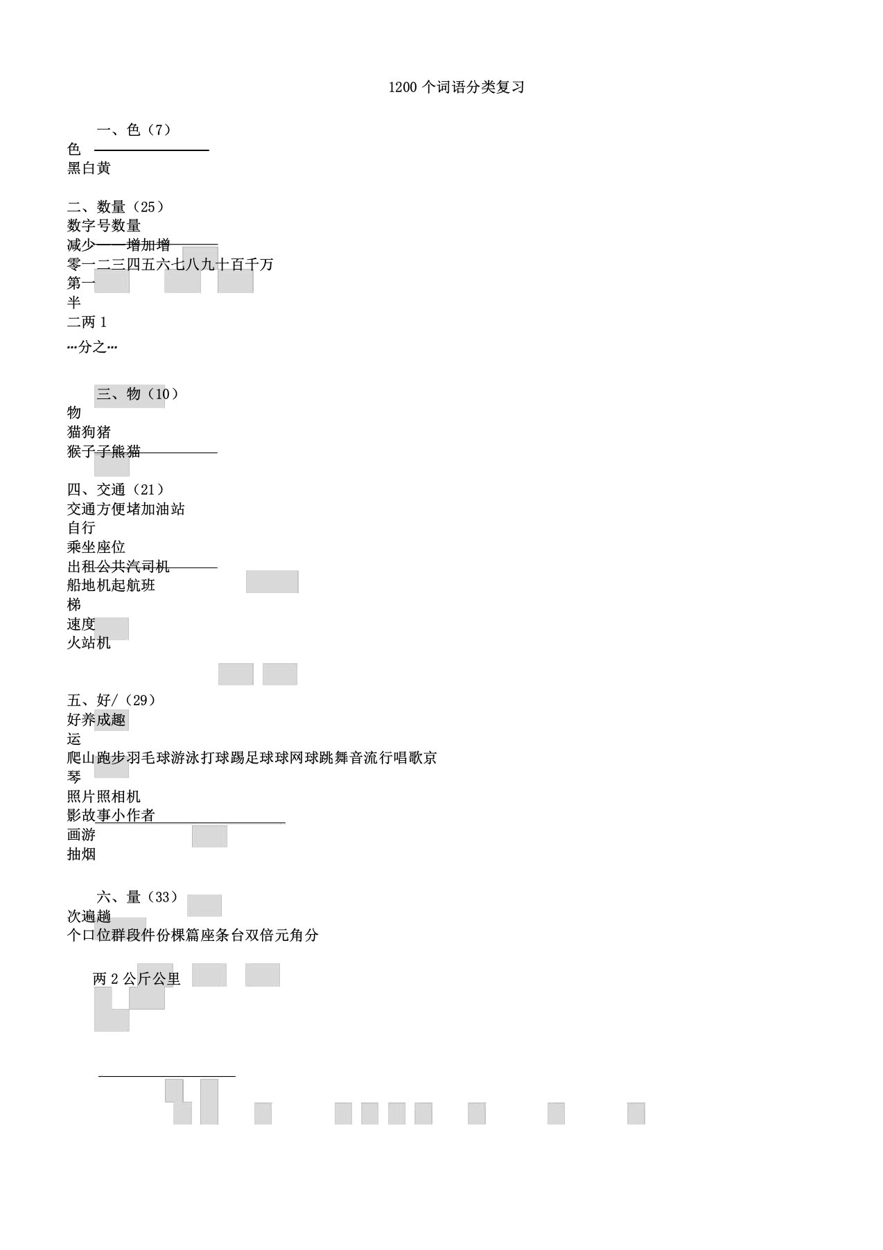 新HSK4级单词(分类)区别