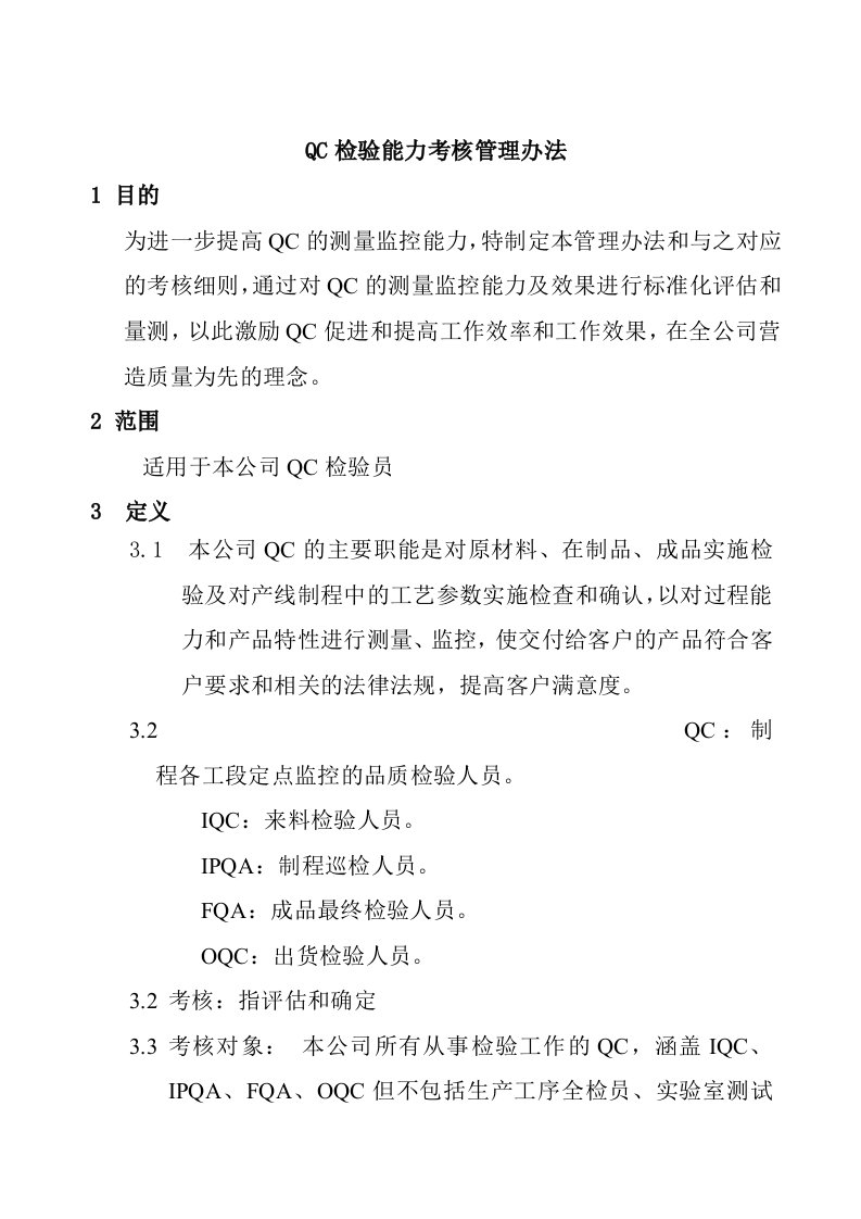 公司QC检验能力考核管理办法