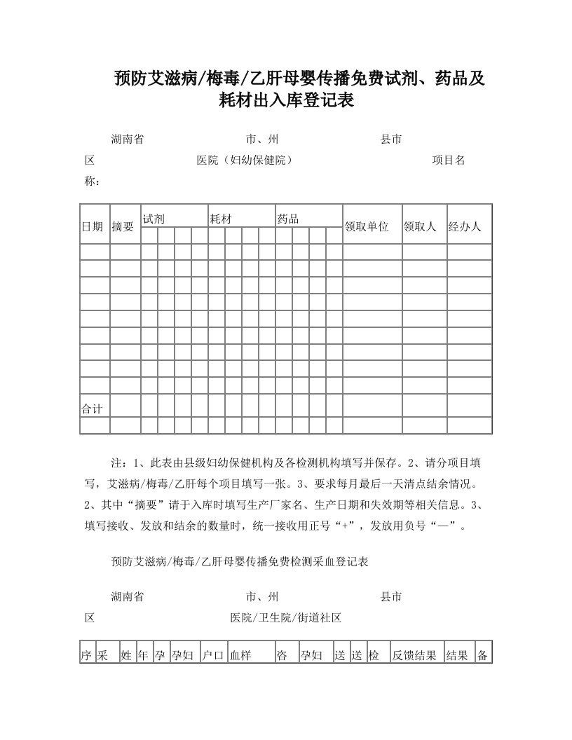 预防艾滋病、梅毒和乙肝母婴传播登记及随访表