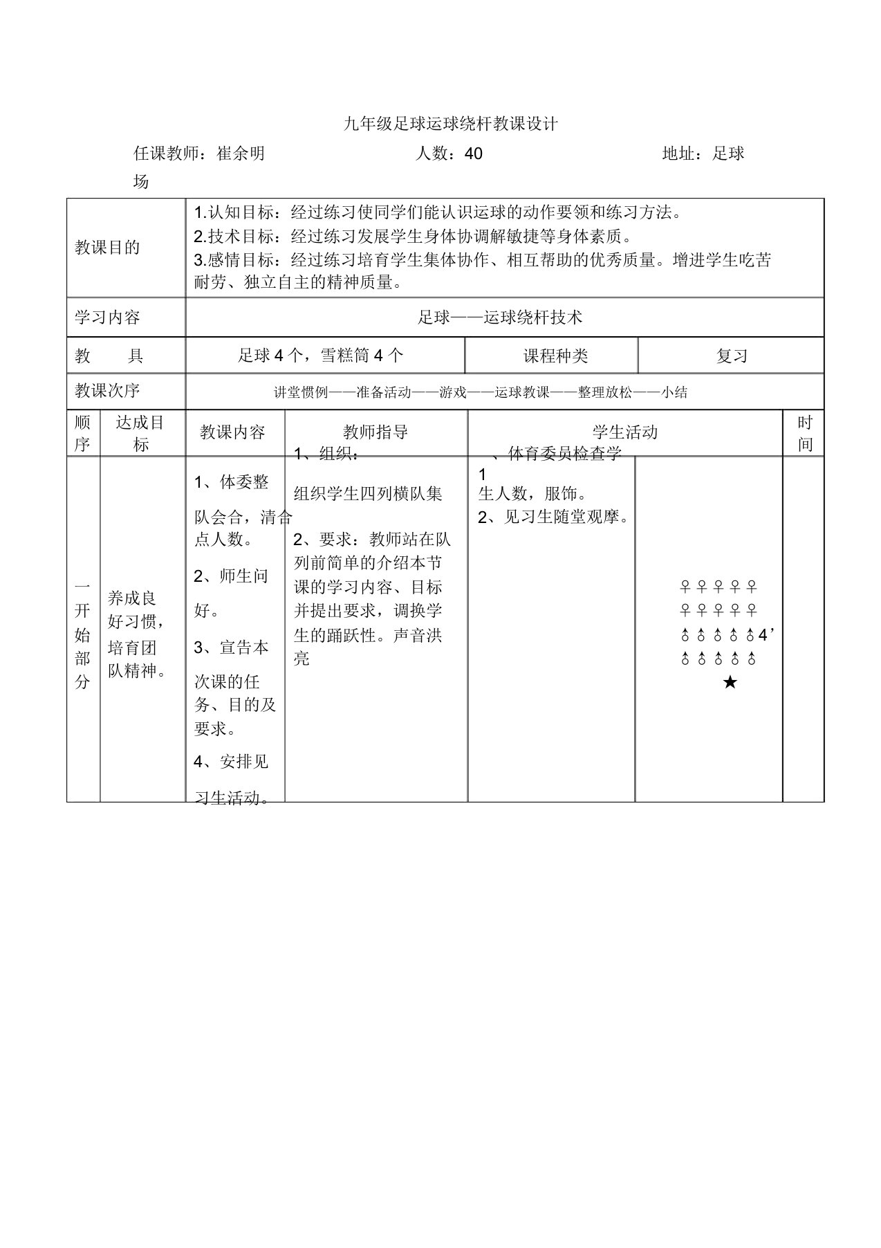 九年级足球绕杆教案