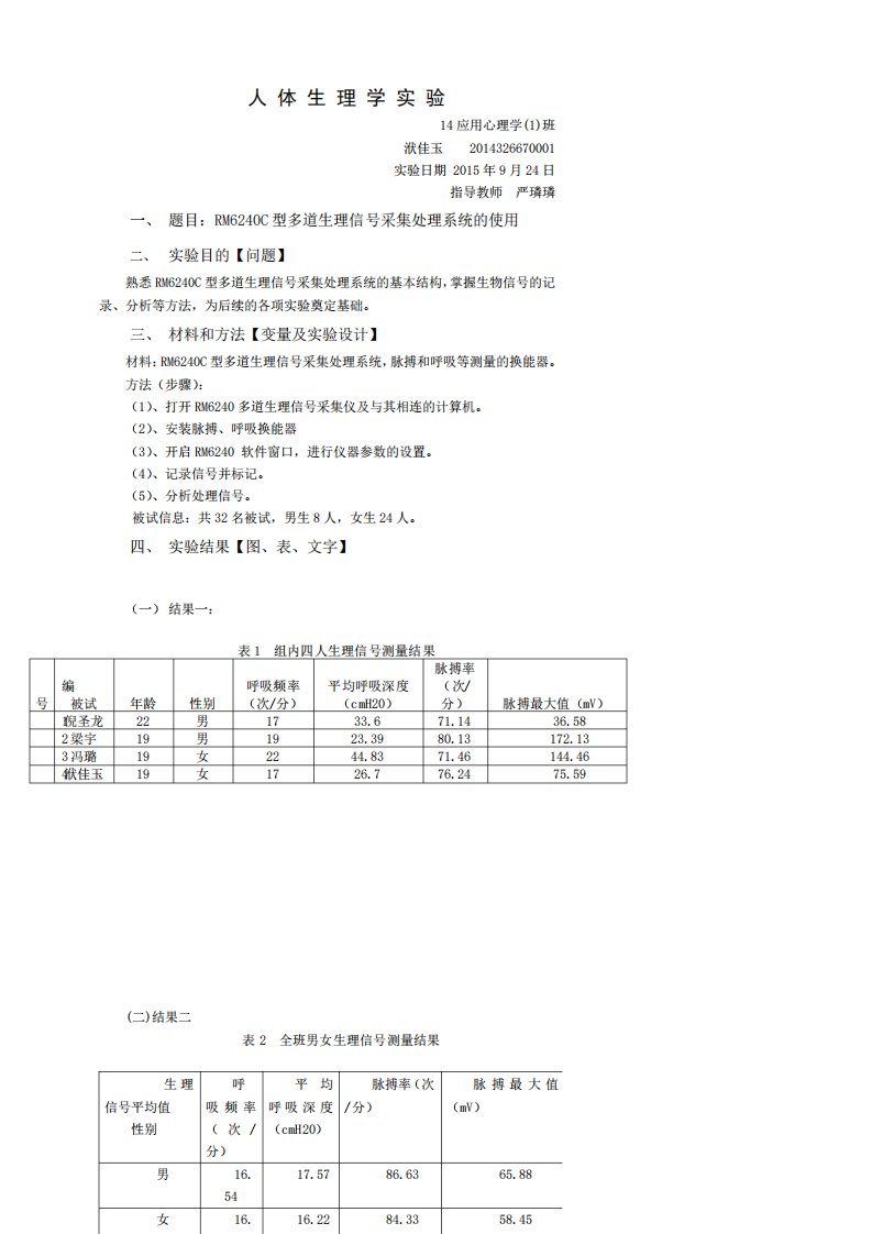 RM6240C型多道生理信号采集处理系统的使用