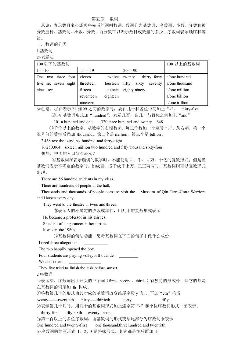 高中英语语法系列第五章数词