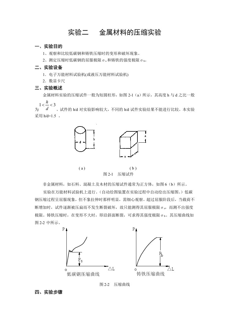 实验二金属材料的压缩实验