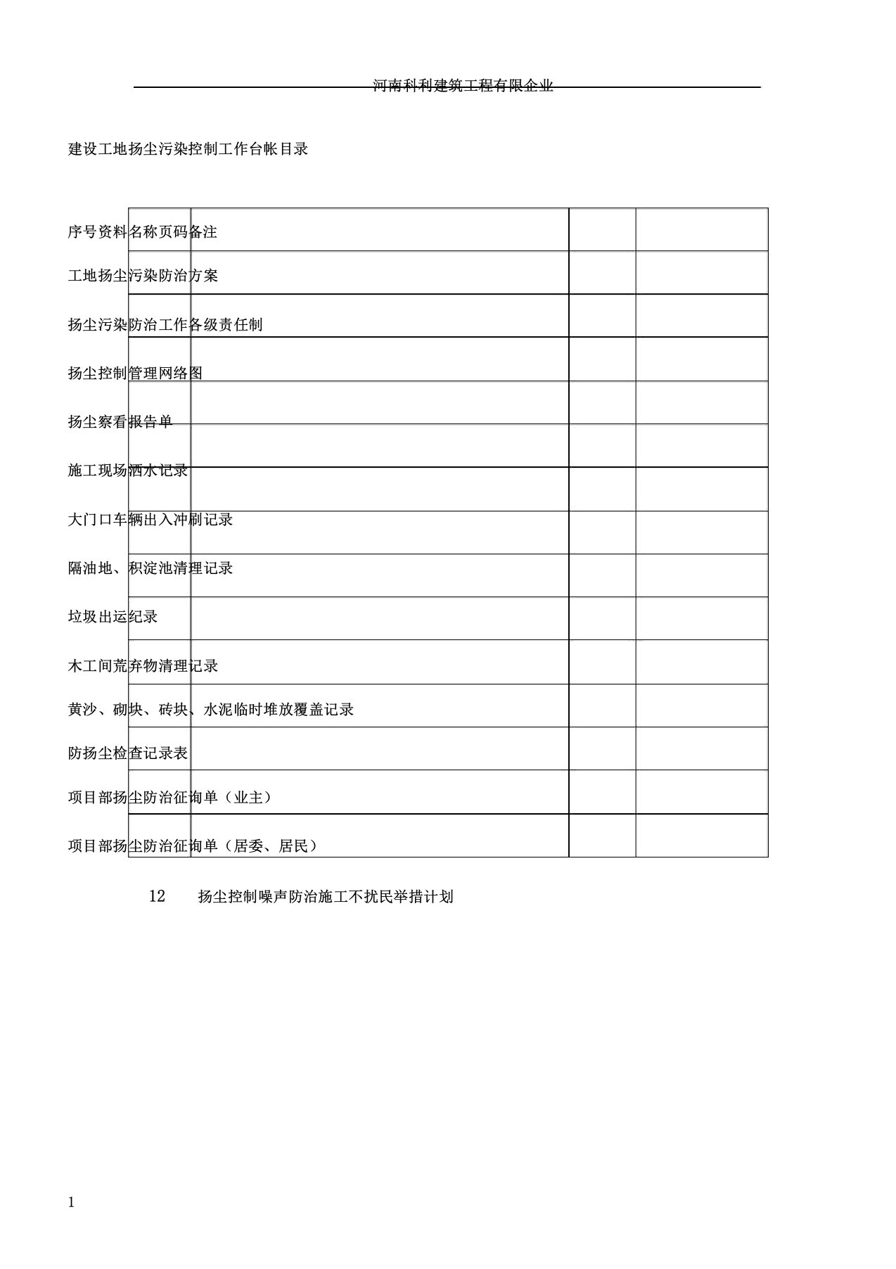 扬尘污染控制工作台帐剖析