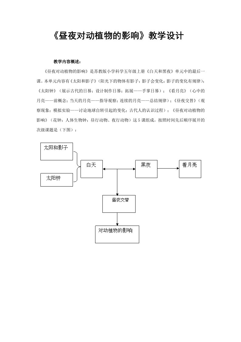 《昼夜对动植物的影响》教学设计