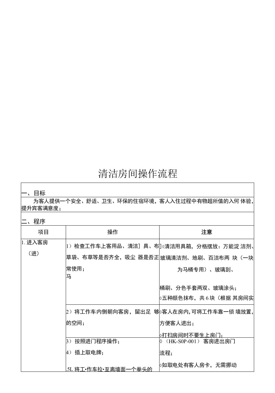 全国快捷连锁酒店使用前厅房务前台SOP操作手册资料（HK-SOP-009）清洁房间操作流程