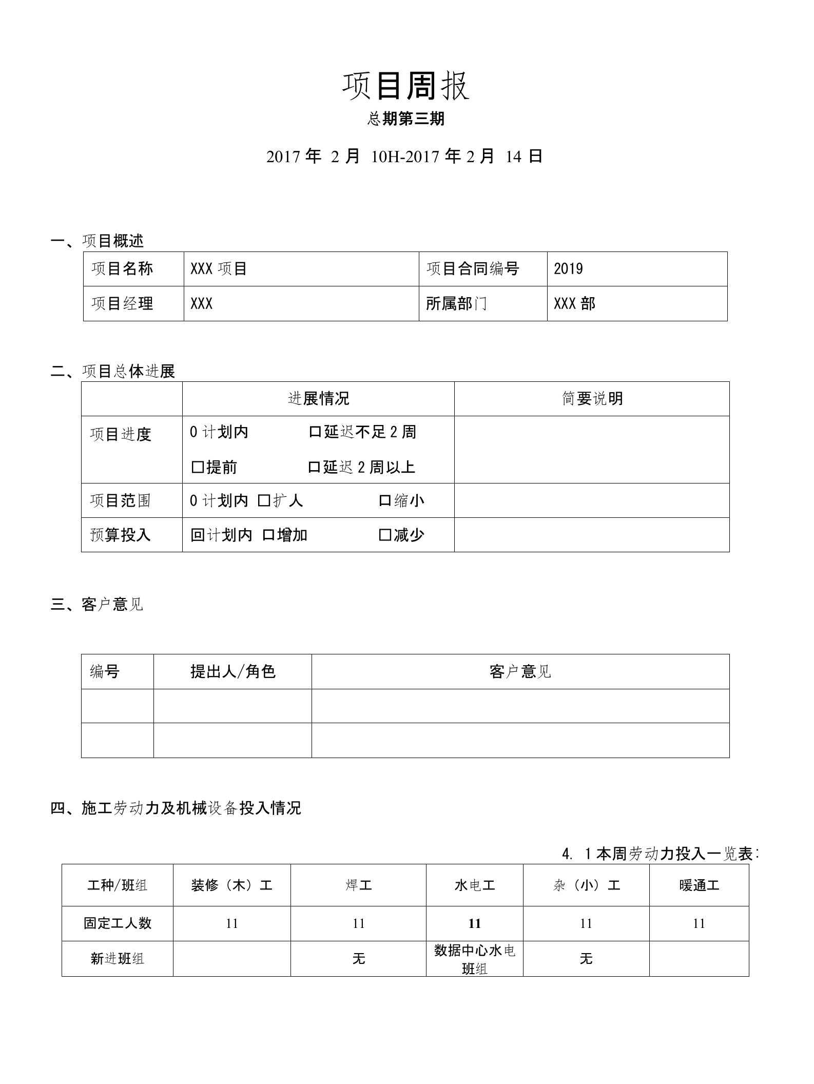 建筑智能化弱电工程施工周报范本