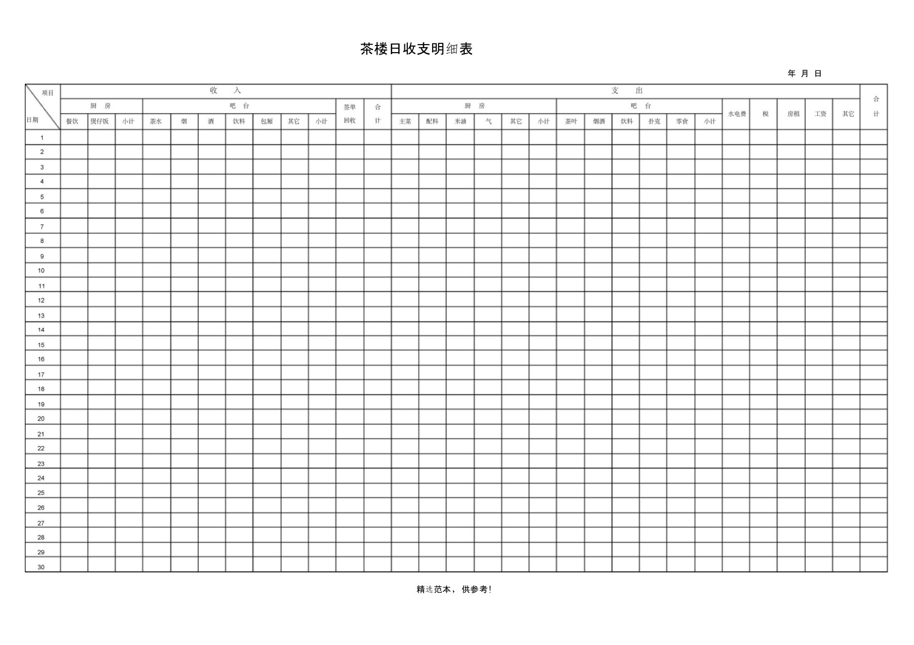 茶楼日收支明细表