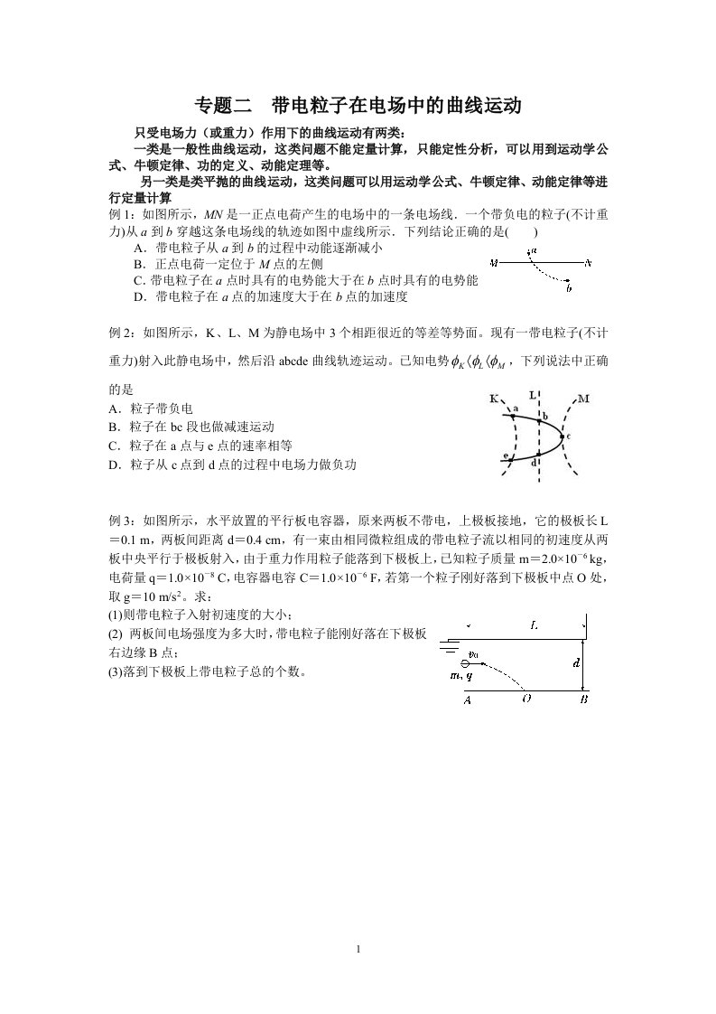 专题二带电粒子在电场中的曲线运动