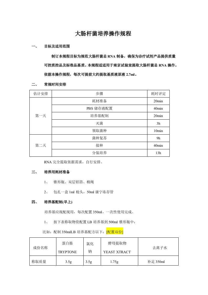 大肠杆菌培养操作规程