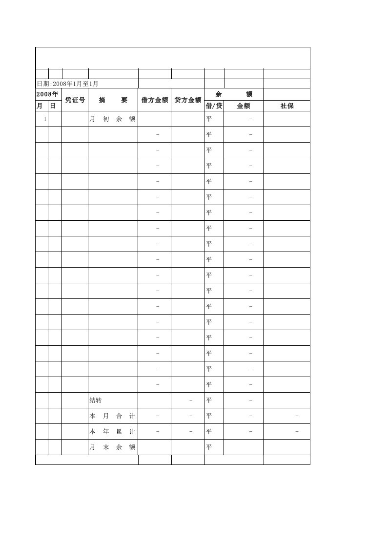 管理费用明细账模板