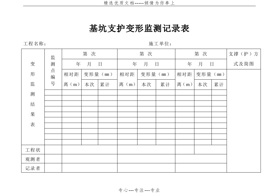 基坑支护变形监测记录表(共1页)