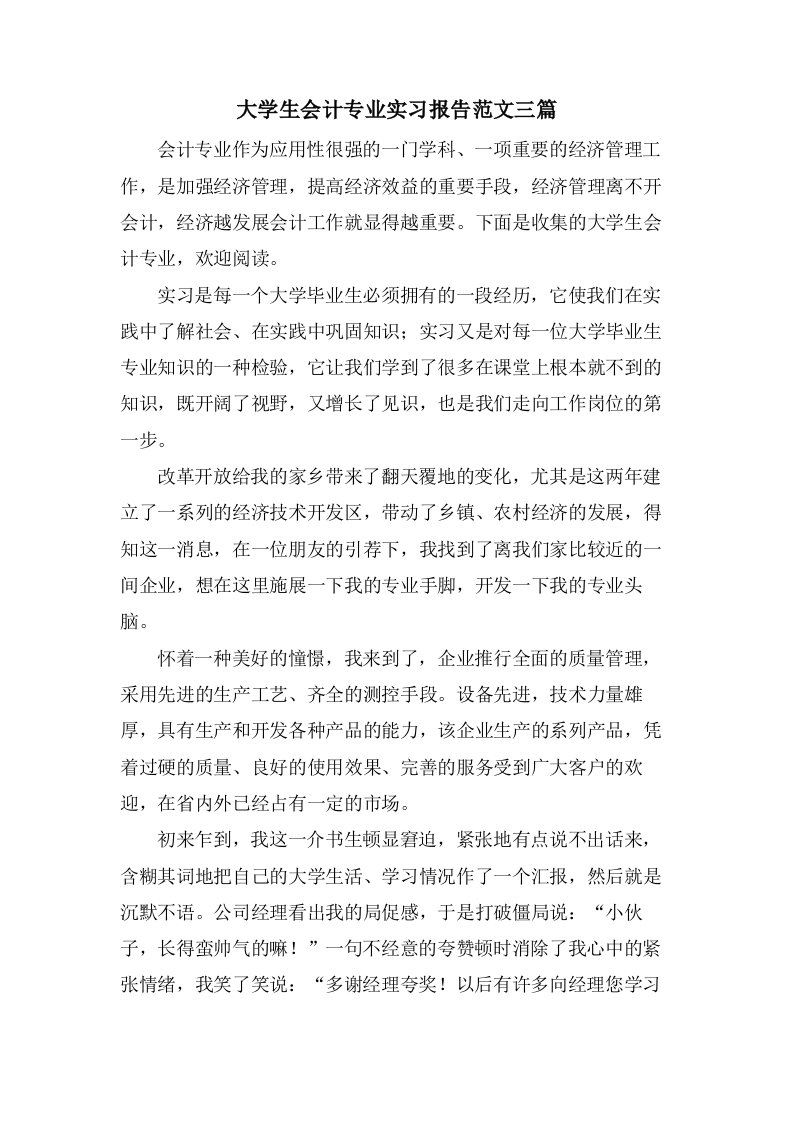 大学生会计专业实习报告范文三篇