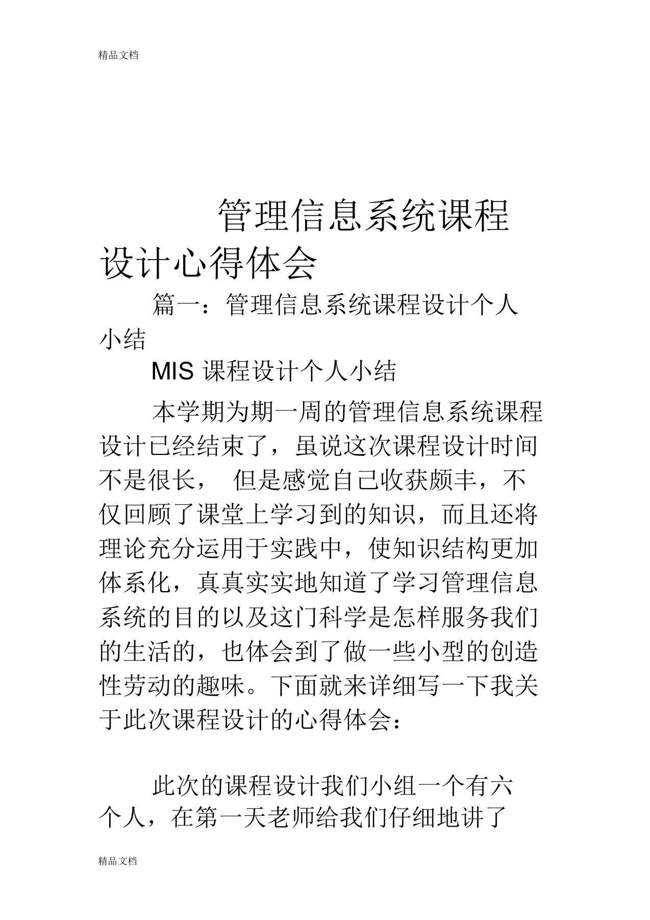 管理信息系统课程设计心得体会电子教案