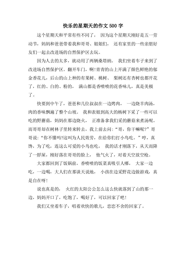 快乐的星期天的作文500字