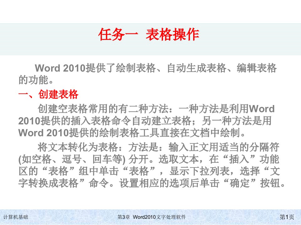 第二次课件(word2010表格图文混排)