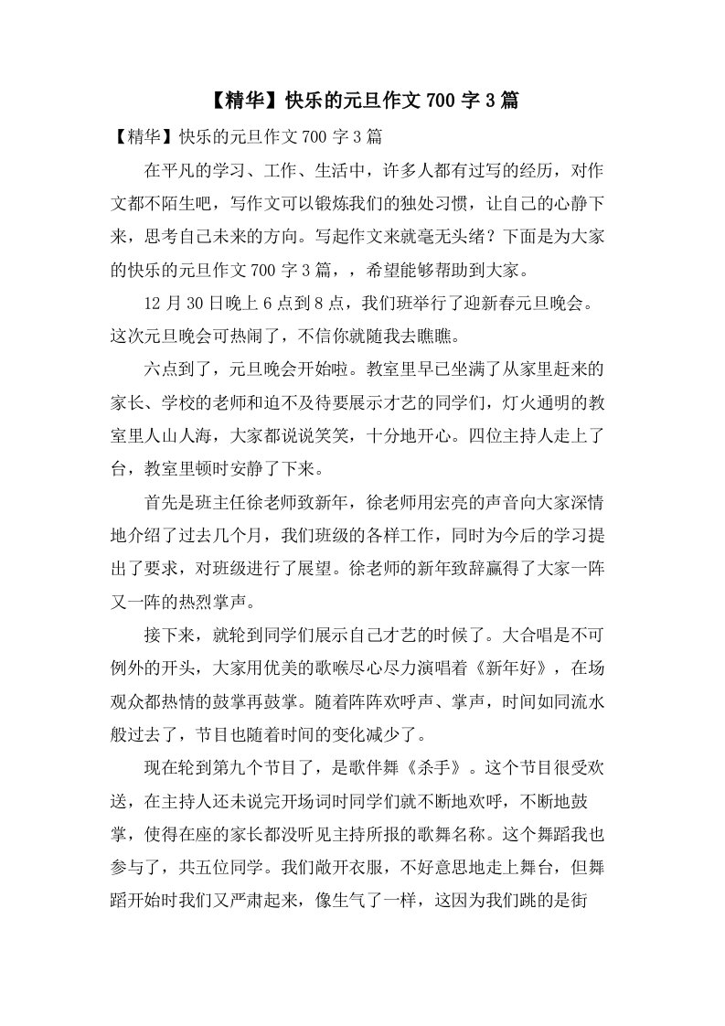 快乐的元旦作文700字3篇