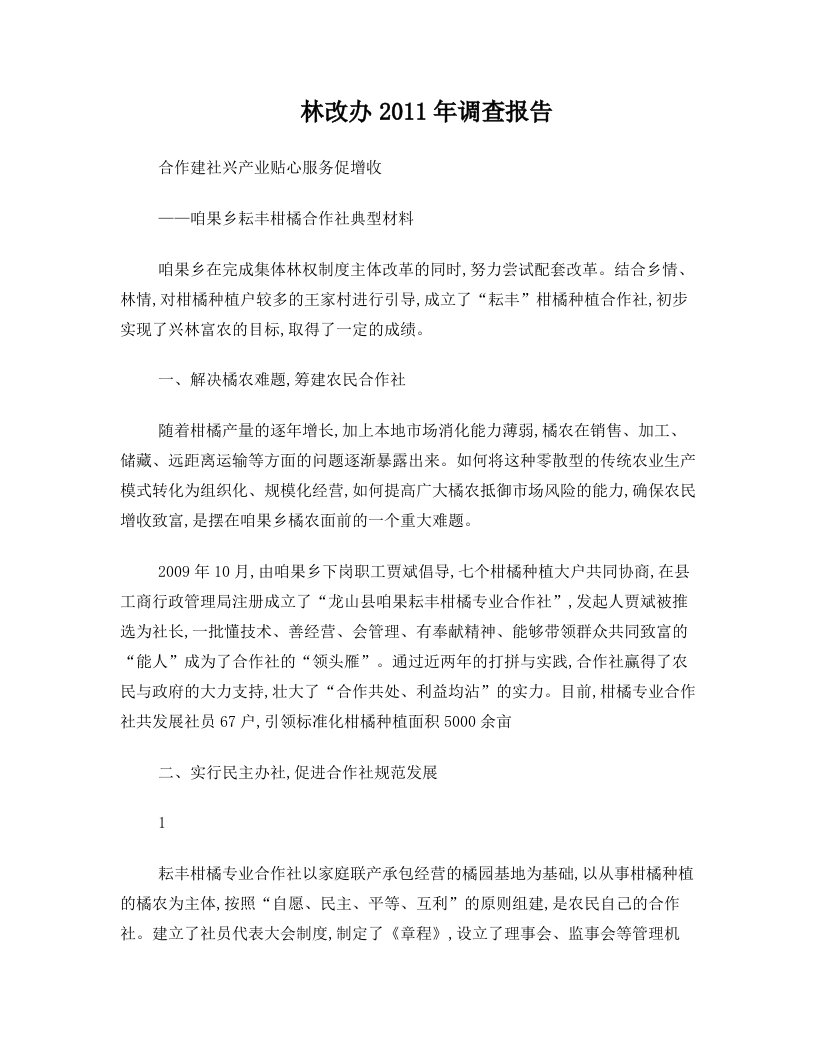 咱果乡柑橘合作社调查报告材料