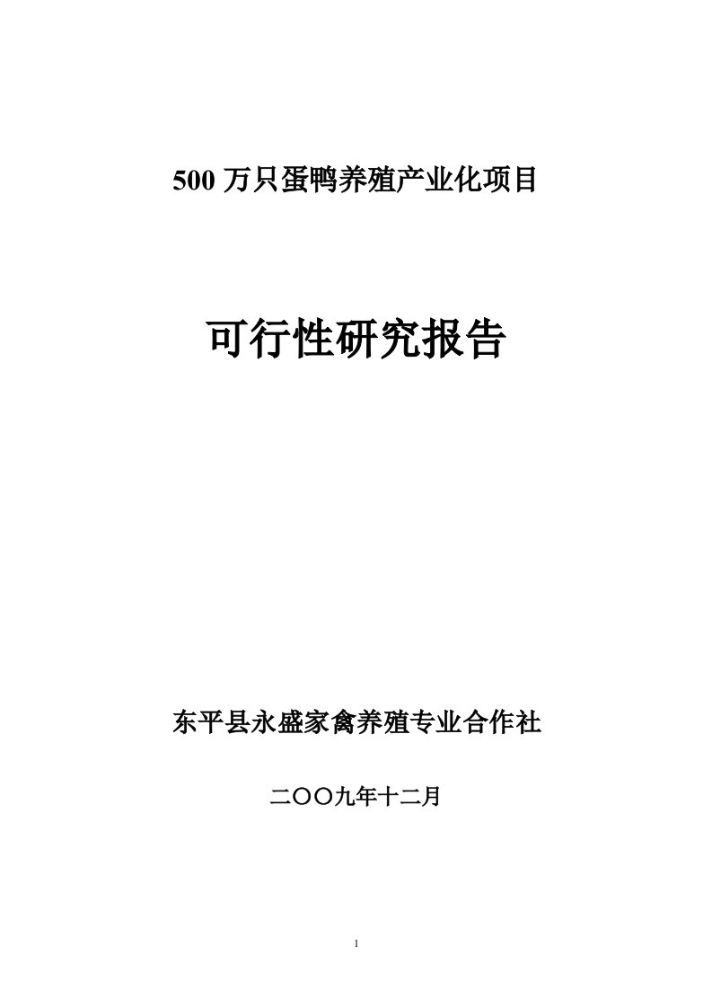 蛋鸭养殖繁育产业化项目可行性研究报告（郑继峰）