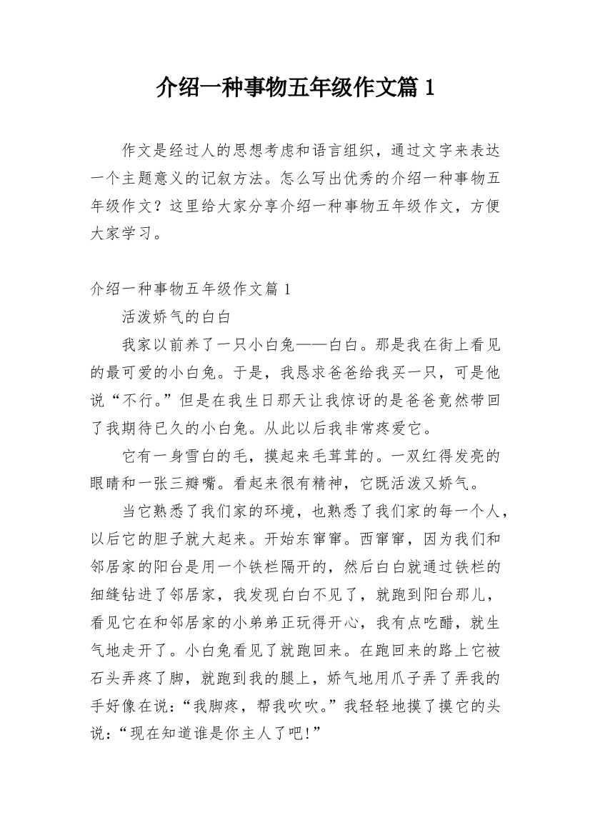 介绍一种事物五年级作文篇1