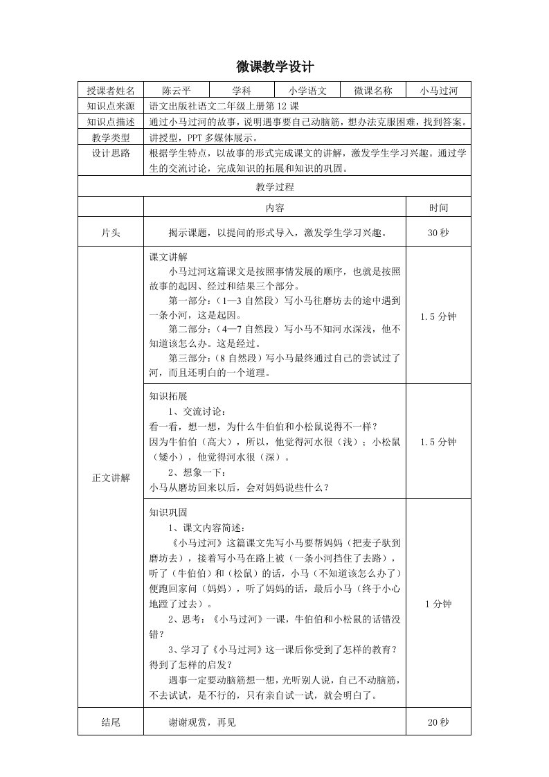 《小马过河》微课教学设计