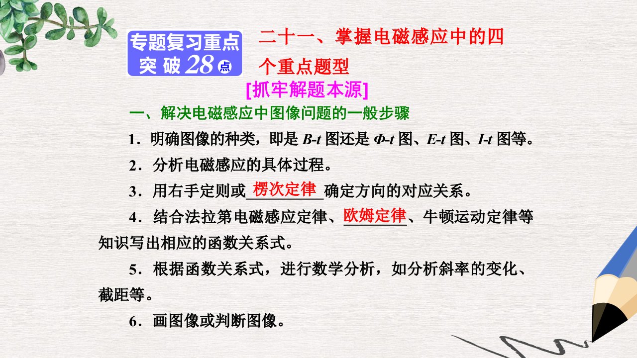 高考物理二轮复习第一部分专题四电路和电磁感应二十一掌握电磁感应中的四个重点题型ppt课件