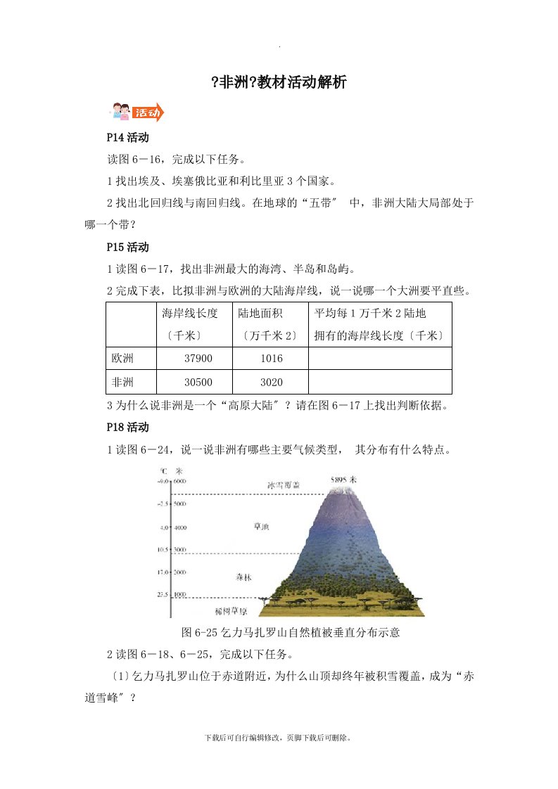 湘教版地理七年级下册6.2《非洲》教材活动解析