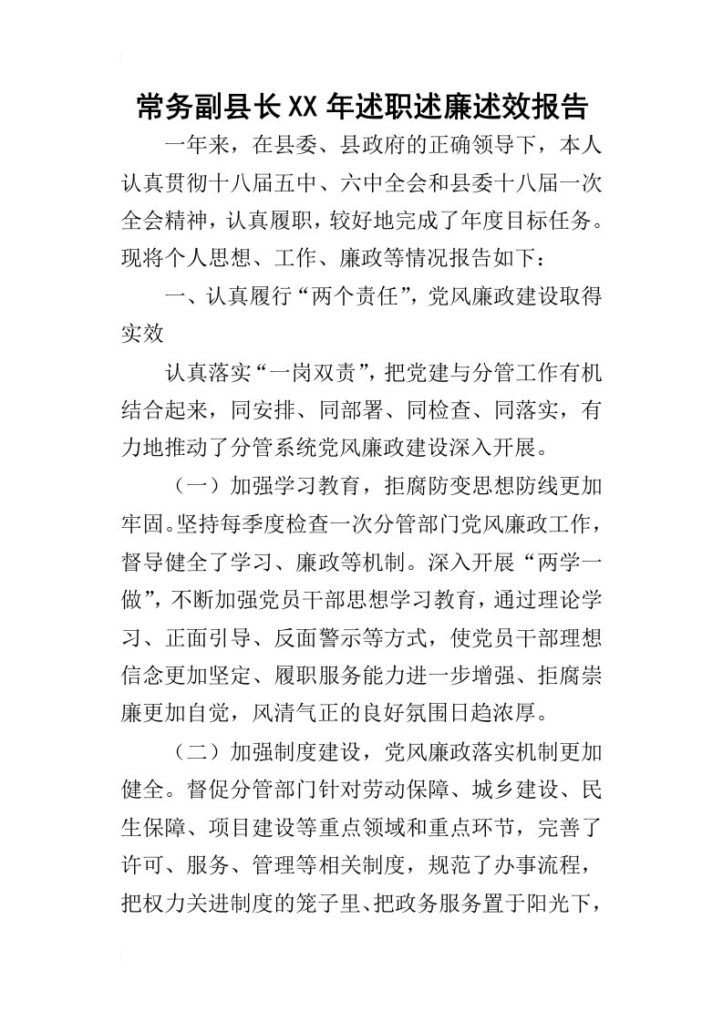 常务副县长某年述职述廉述效报告_1