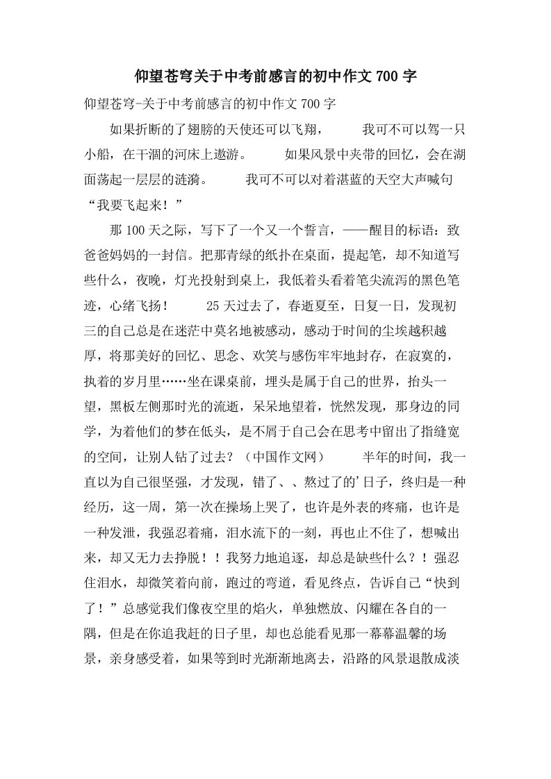 仰望苍穹关于中考前感言的初中作文700字