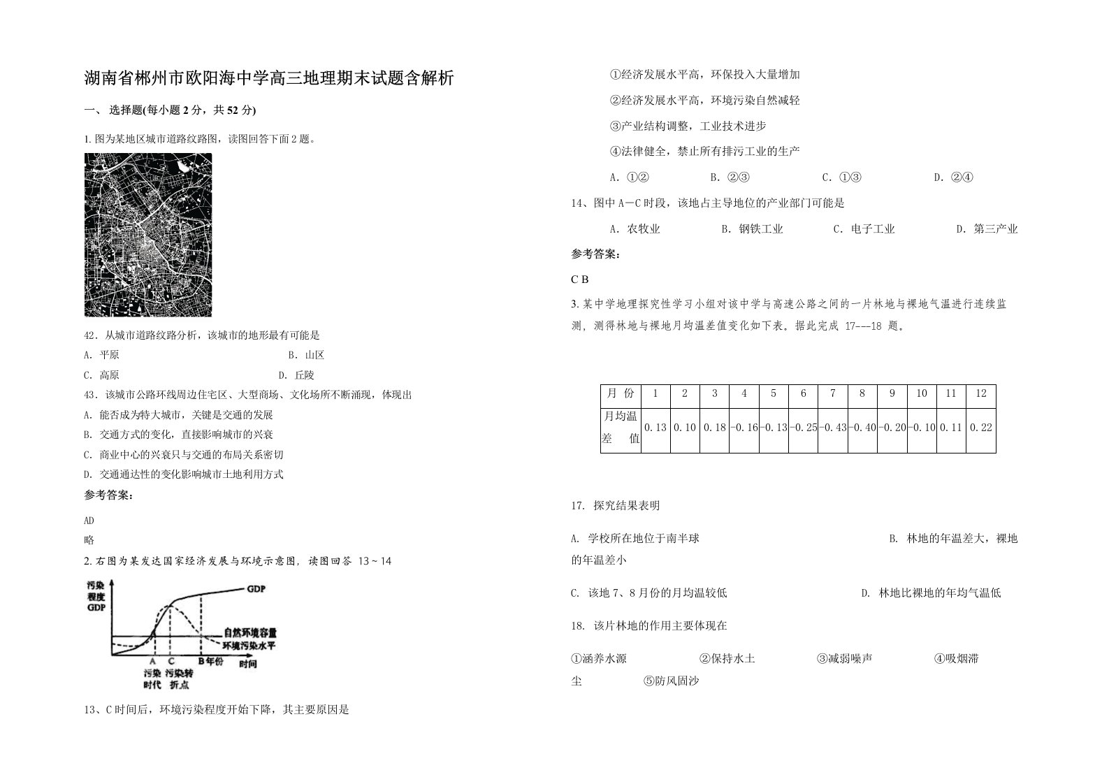 湖南省郴州市欧阳海中学高三地理期末试题含解析