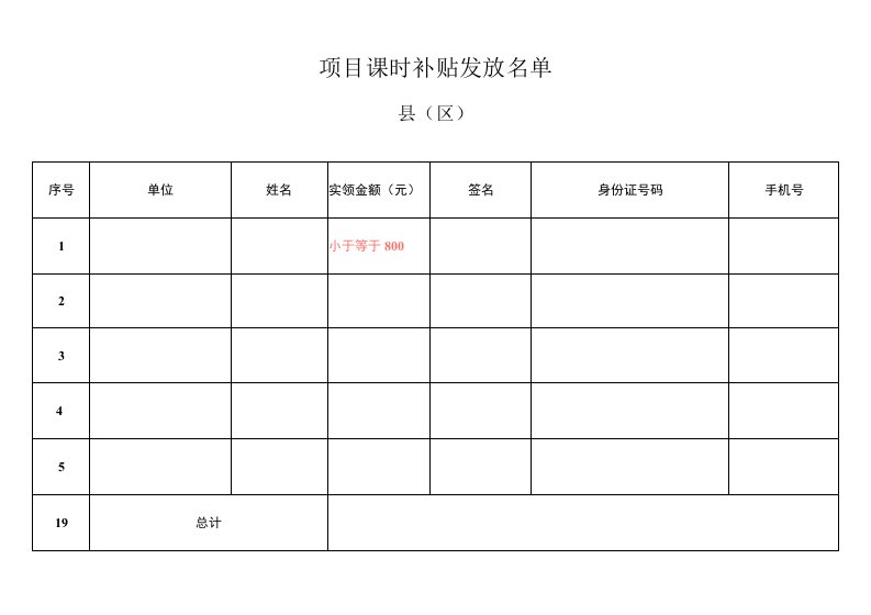 学校项目课时补贴发放名单表