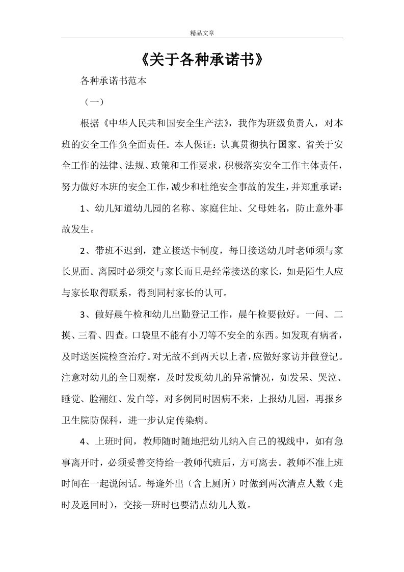 《关于各种承诺书》