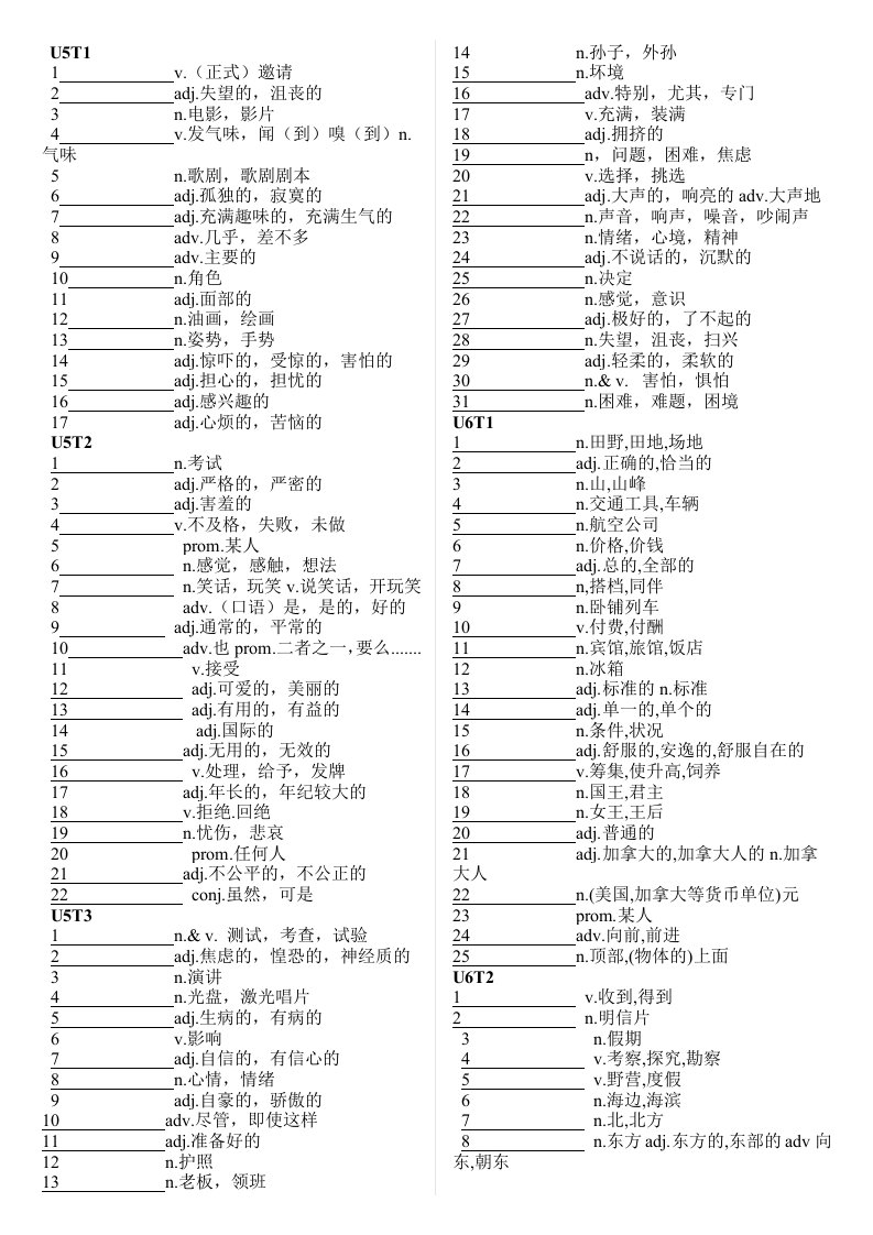 仁爱英语八年级下册单词表(供默写)