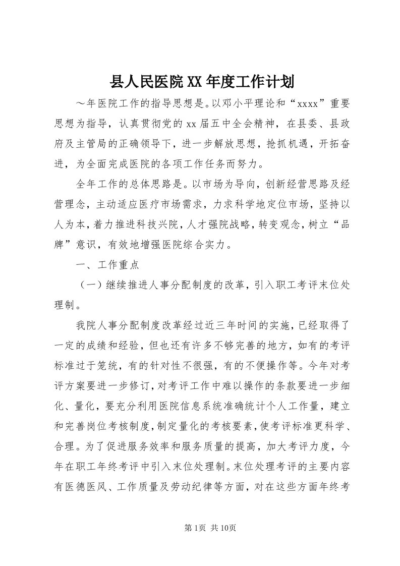 6县人民医院某年度工作计划