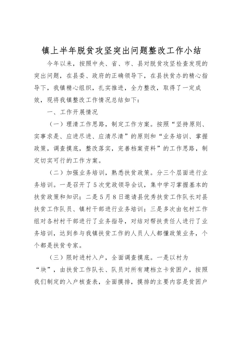 2022-镇上半年脱贫攻坚突出问题整改工作小结_1