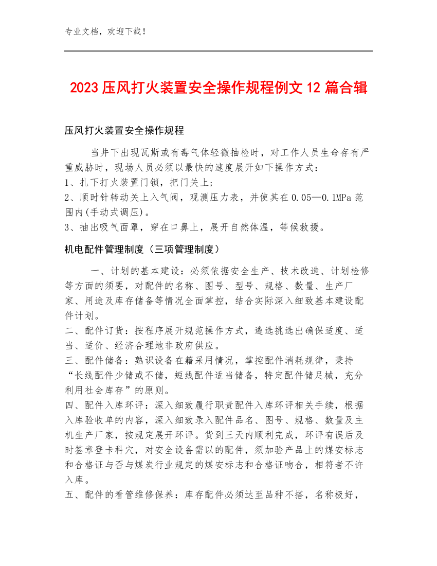 2023压风打火装置安全操作规程例文12篇合辑